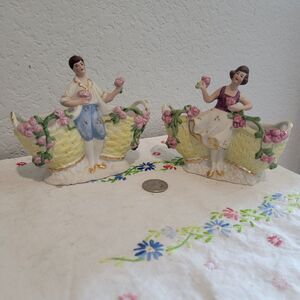 Pair of Rare Antique Grafenthal W Germany Bisque Porcelain Figurines Romantic